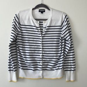 Lands End 100% Supima Cotton white/navy striped cardigan, size S